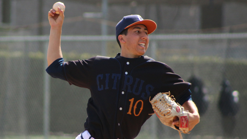 Sophomore Roberto Baldanebro pitched a complete game on Friday afternoon, the second of his career, as the Owls swept Barstow College with a 12-3 victory. Photo By: Mykenna De Avila