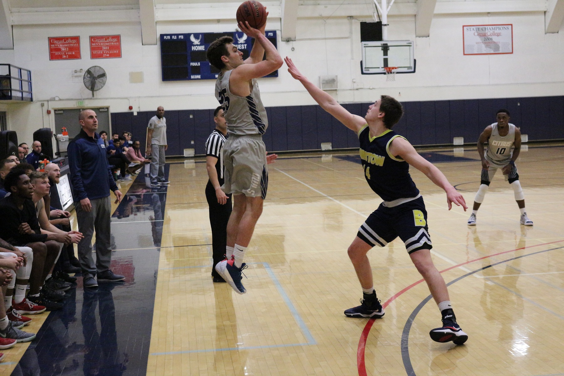 Sam Galgliardi shoots a three pointer. Gagliardi broke the Citrus single game record for three pointers with 10. Image: Richard Miranda, II