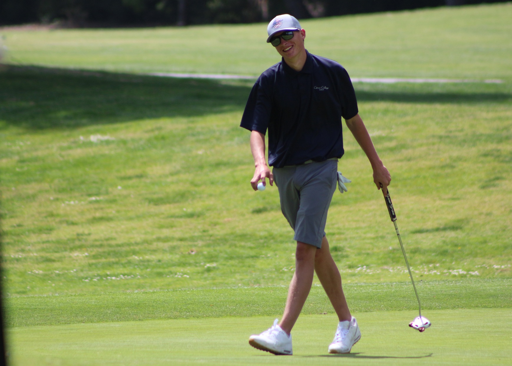 Kyle Bachmann after sinking his putt on the 5th hole.