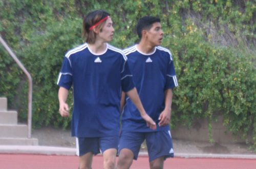 Freshman Raul Laguitan (right) scored his first goal of the year off an assist from freshman Shusuke Kajiwara (left) in Tuesday's tie with Santa Monica.