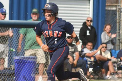 Sophomore Jessica Gonzalez rounds third and heads for home after tying the game up at 7-7 with a solo home run in the top of the seventh. Photo By: Rich Baltazar.