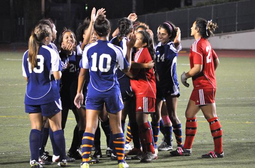 The Citrus College Women's Soccer team is in the CCCAA Playoffs for the first time in program history. Photo By: Cliff Wurst