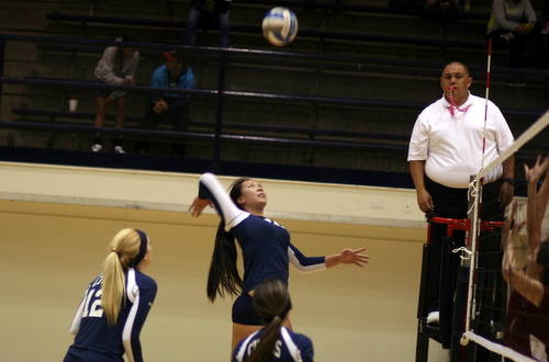 Sophomore Ana Bui led the Owls in kills and digs in their three set win over visiting Antelope Valley College on Wednesday. Photo By: Robert Lopez