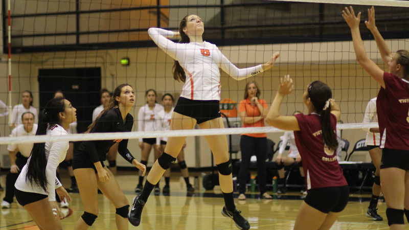 Freshman Briana Voght continued her recent strong play with a team high seven kills, a block assist, and a solo block in Citrus' loss to State #2 LA Pierce. Photo By: Grazia Watkins